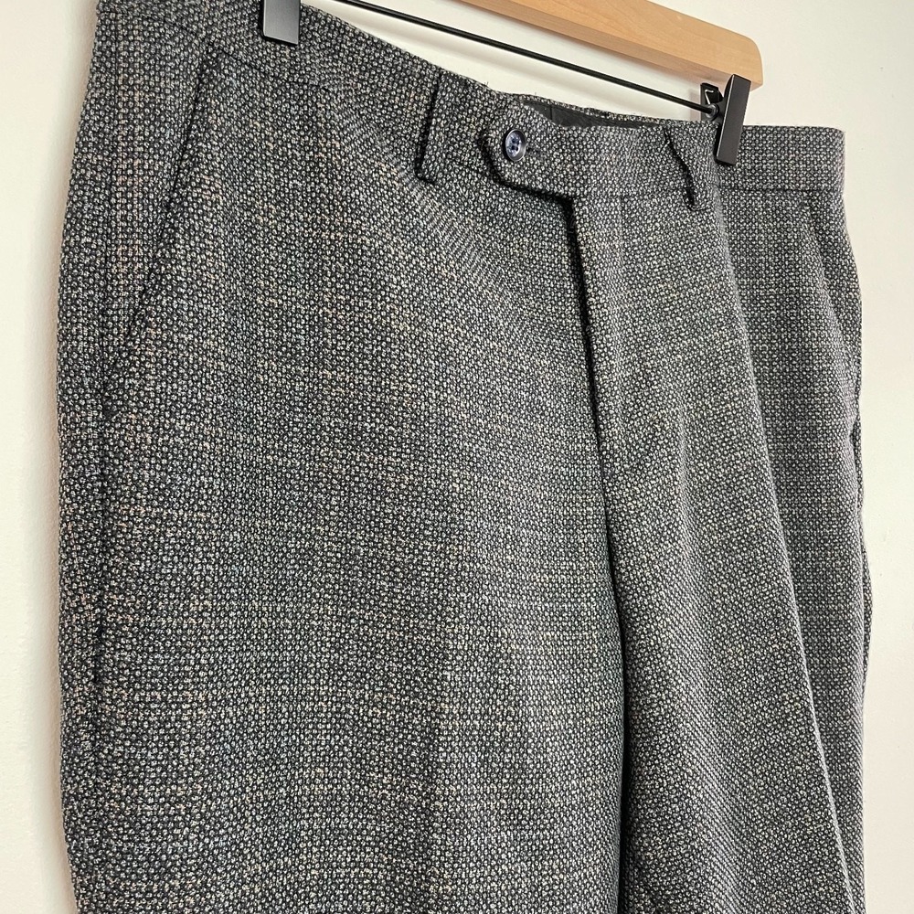 Paul Andrew Suit Pants Trousers 34R Navy Textured Tweed Flat Front‎ Tailored